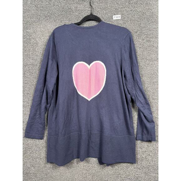 Talbots Open Front Waterfall Cardigan Sweater Womens 1X Navy Pink Heart On Back - Picture 2 of 5